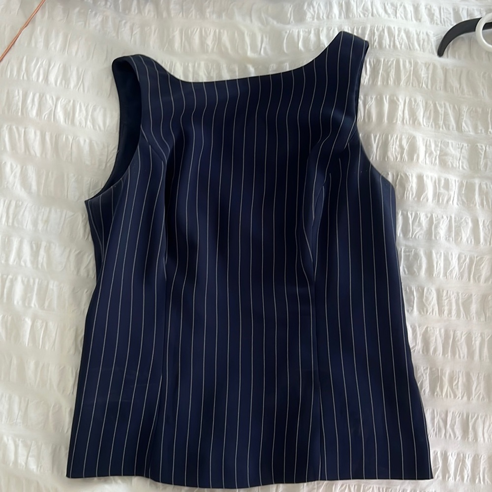 White House Black Market blue with white pinstripes top
